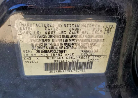 2012 Nissan Sentra 2.0 from USA, damaged, VIN 3N1AB6AP0CL746911
